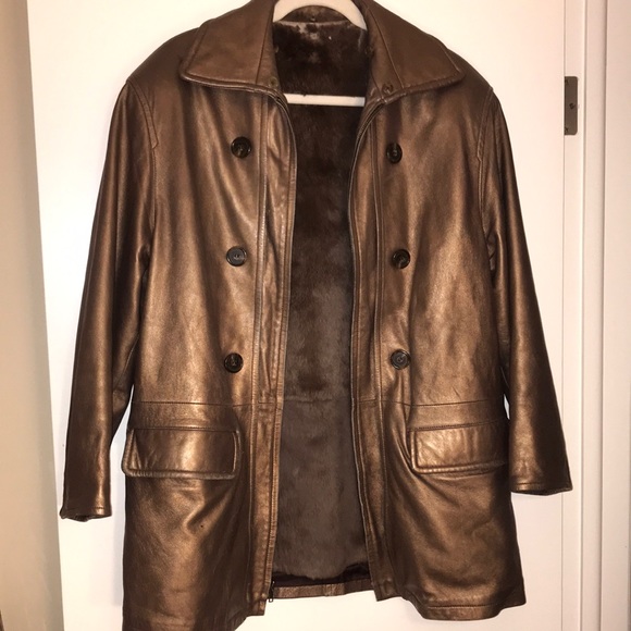Nina Ricci Jackets & Blazers - NINA RICCI leather coat with rabbit fur lining bronze metallic vintage RARE L/XL